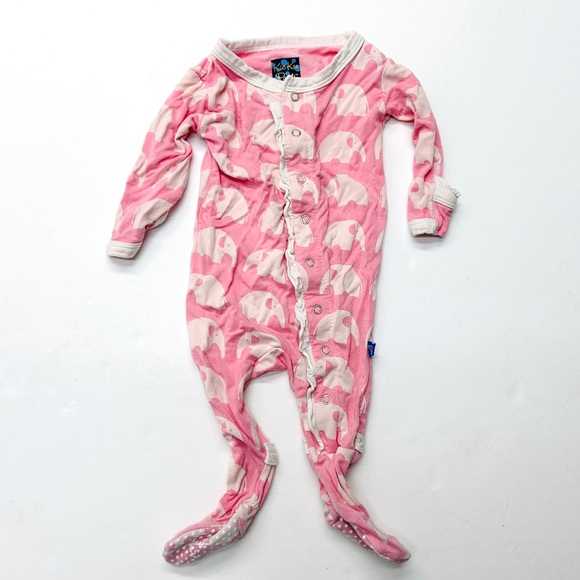 Kickee Pants Other - 5/$25 Kickee Pants Pink Elephant Print Bamboo Sleeper Footie One Piece Ruffle